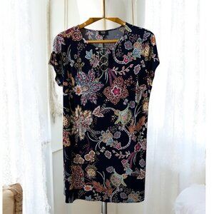 MSK Navy Floral Print Short Sleeve‎ Tunic Shift Dress 3X